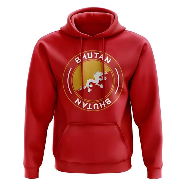 Bhutan Bhutan Men's Personalised Football Badge Hoodie in Red - 2