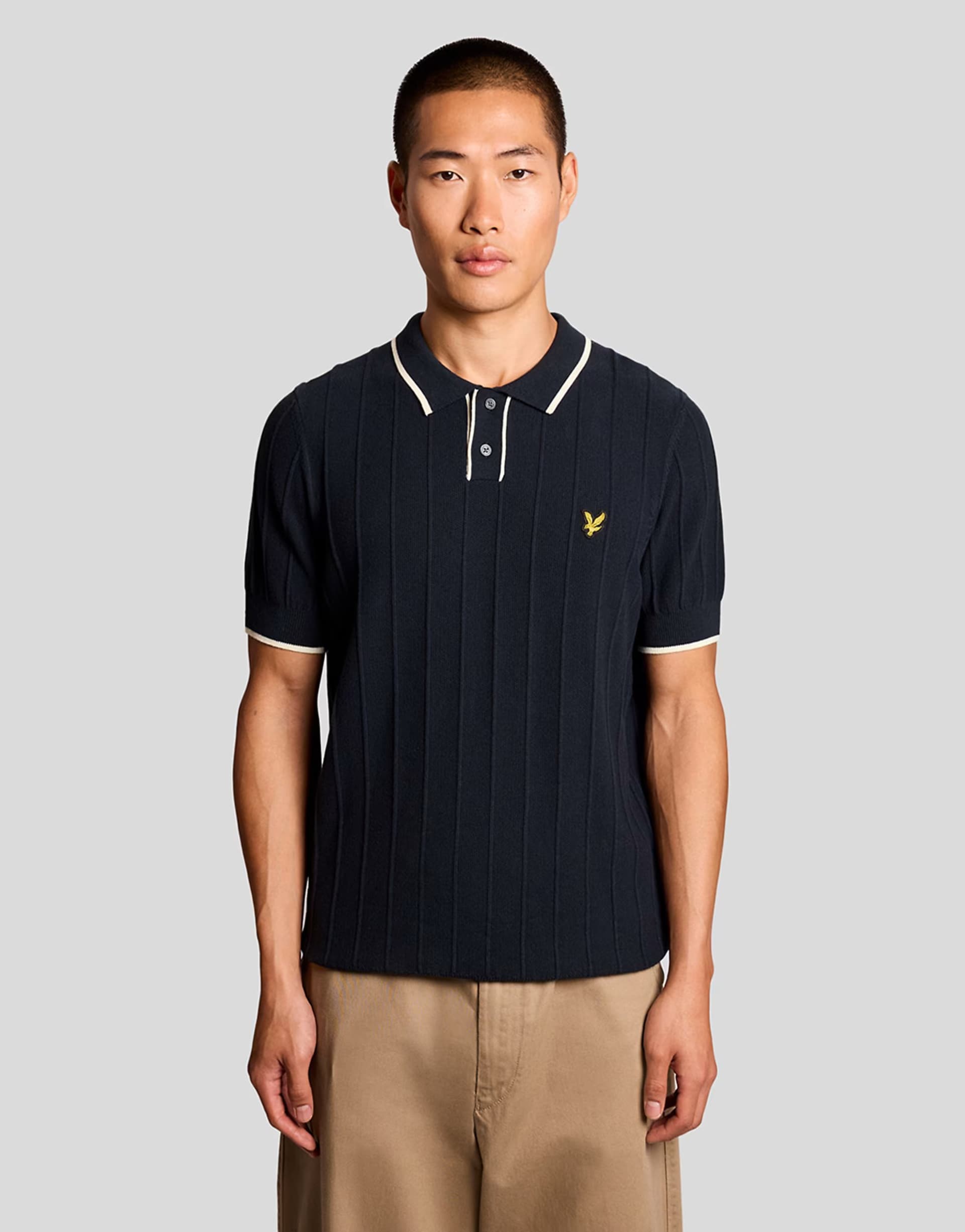 ASOS Lyle & Scott Mid knits tipped pique knitted polo in z271 dark navy
