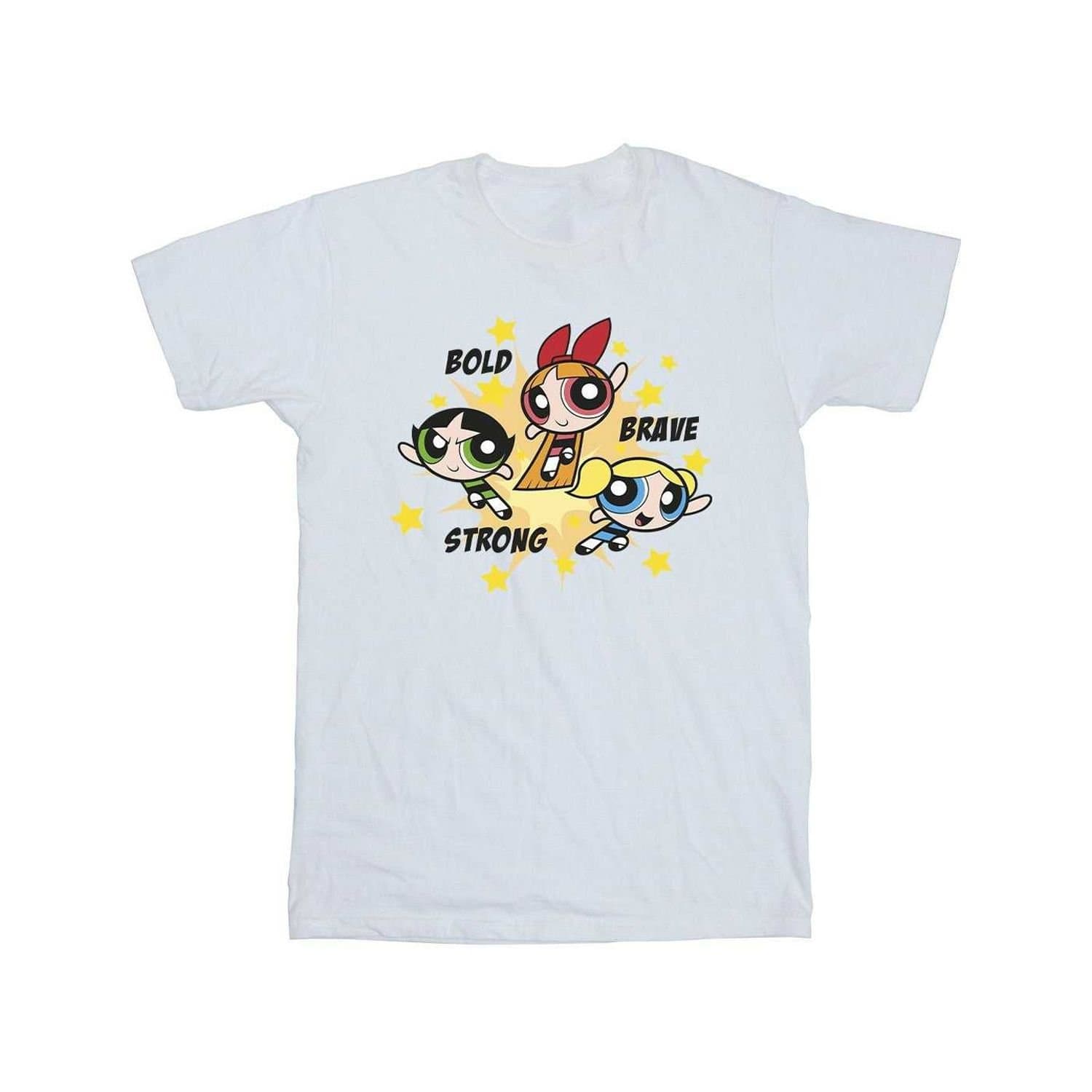 Powerpuff Girls Powerpuff Girls Men's Bold Brave Strong Cotton T-Shirt in White