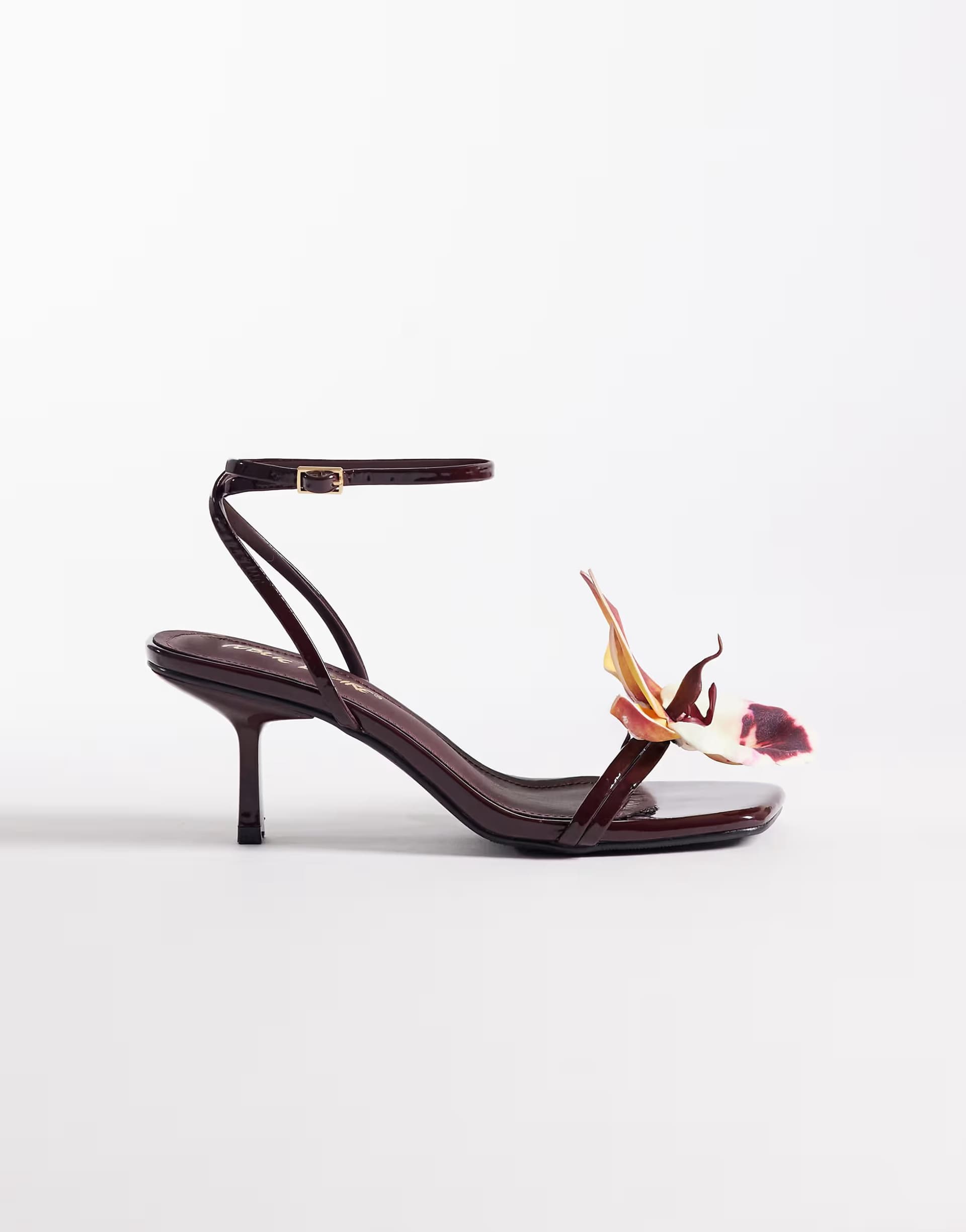 ASOS ASOS Purple Patent Kitten Heel Sandals With 3D Flower