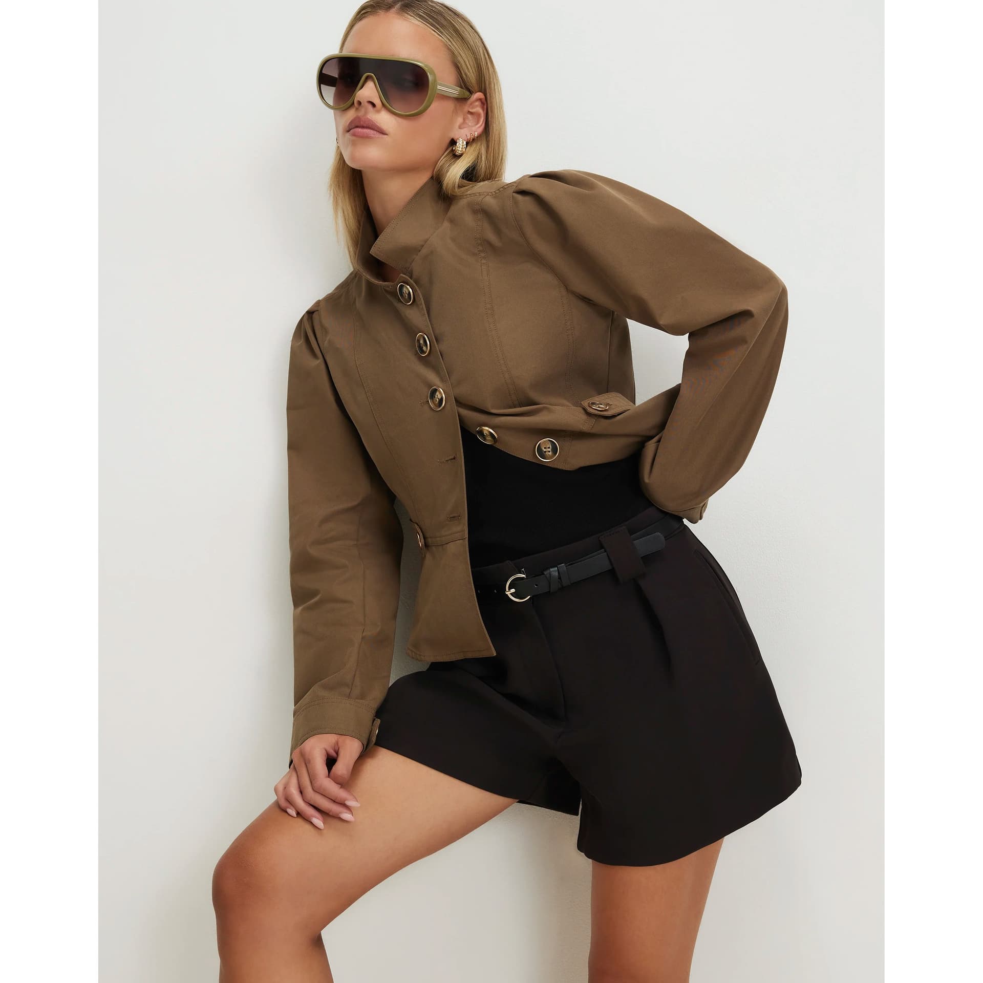 River Island River Island Womens Petite Brown Smart Belted Tailored Shorts