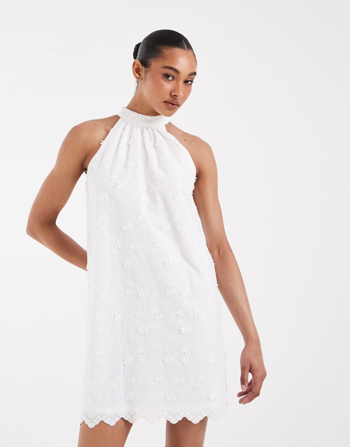 ASOS Pieces halter neck floral applique mini dress in white - 1