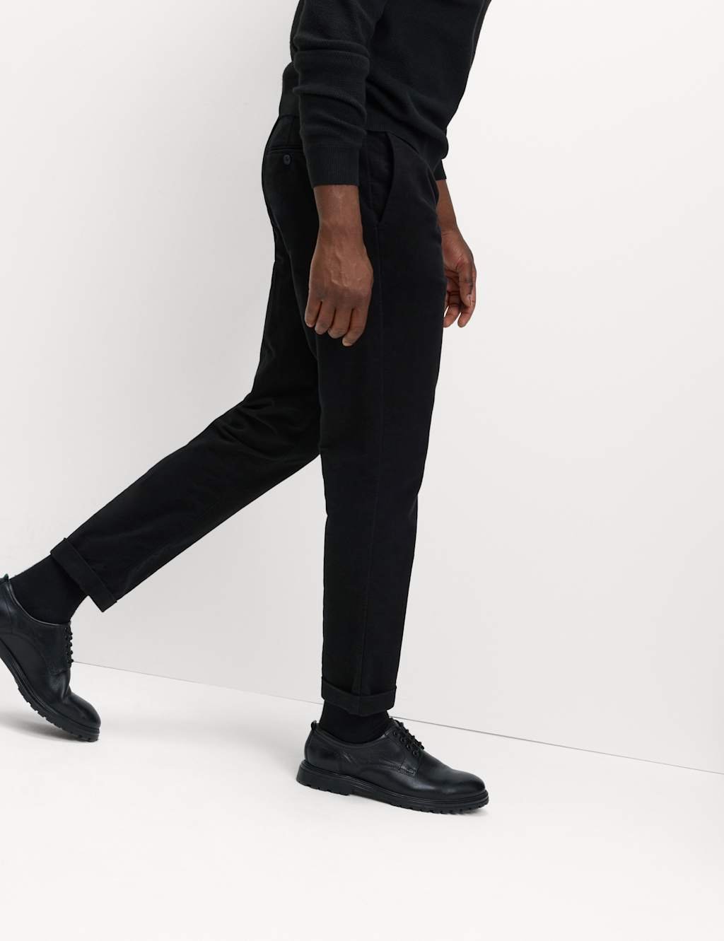 Marks & Spencer M&S Straight Fit Italian Moleskin Chino Trousers Black - 1