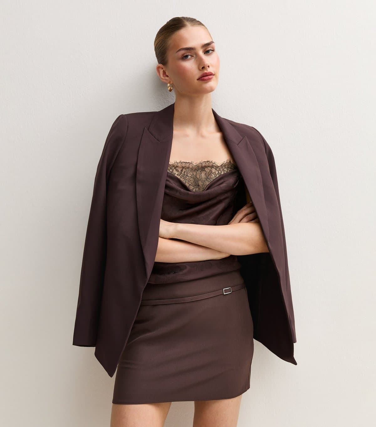 New Look Women's Dark Brown Belted Mini Skirt New Look