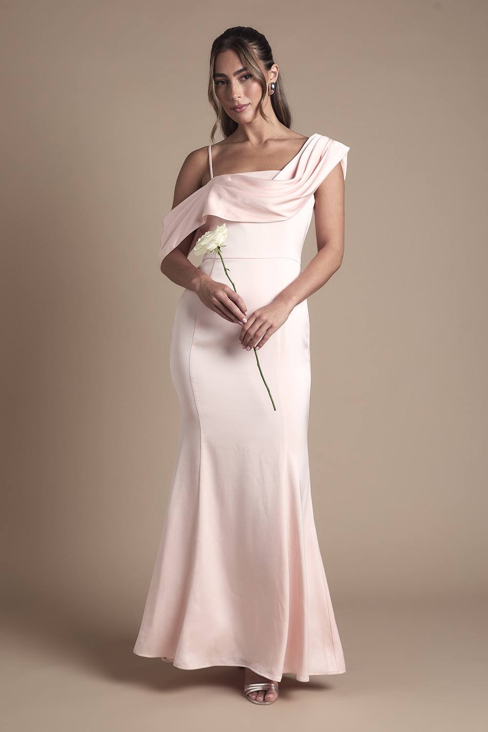 Coast Coast Women's Drape Detail Satin Strappy Maxi Bridesmaid Dress in Blush - 2