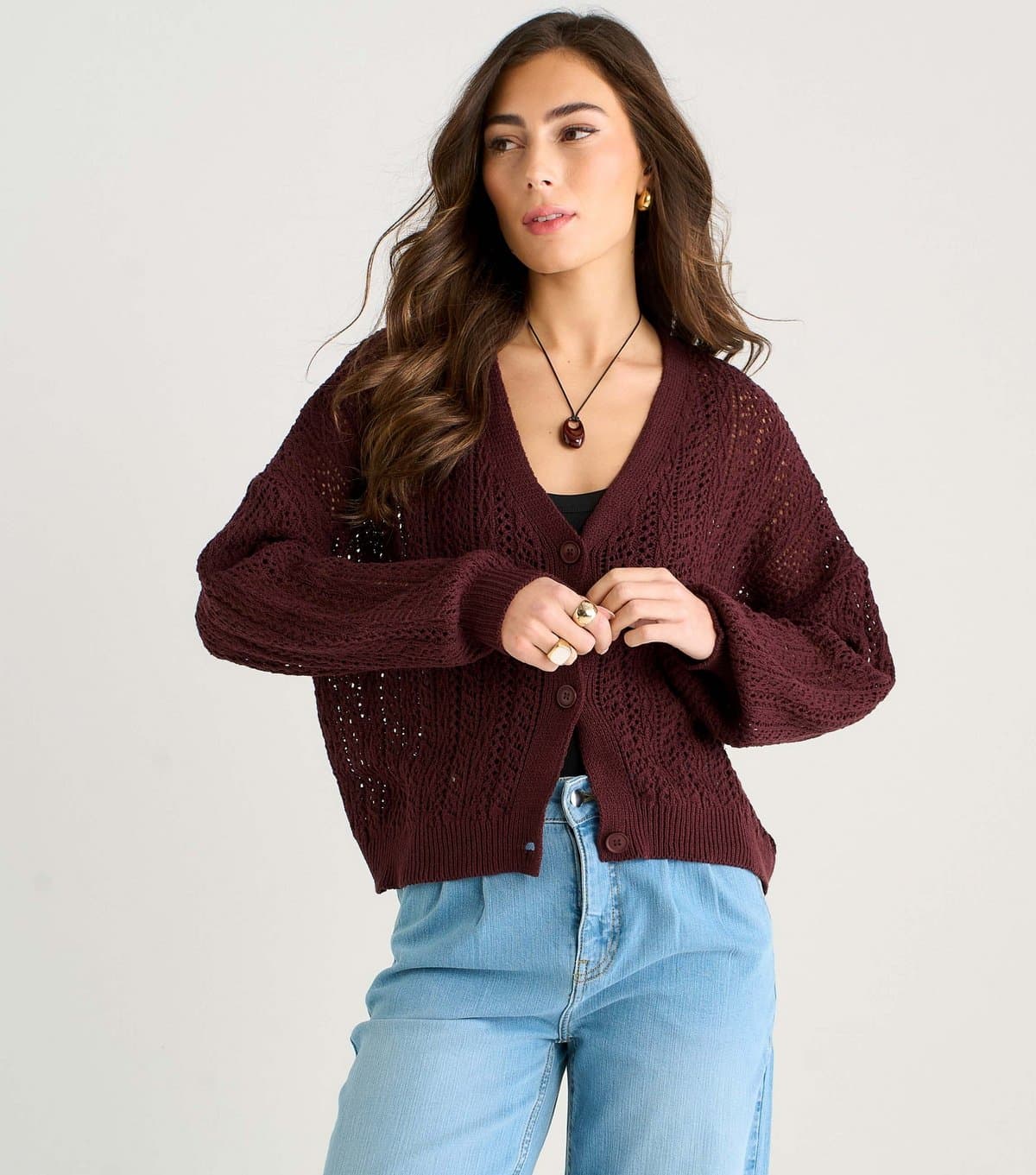 Gini London Women's Brown Crochet Long Sleeves Cardigan Gini London New Look