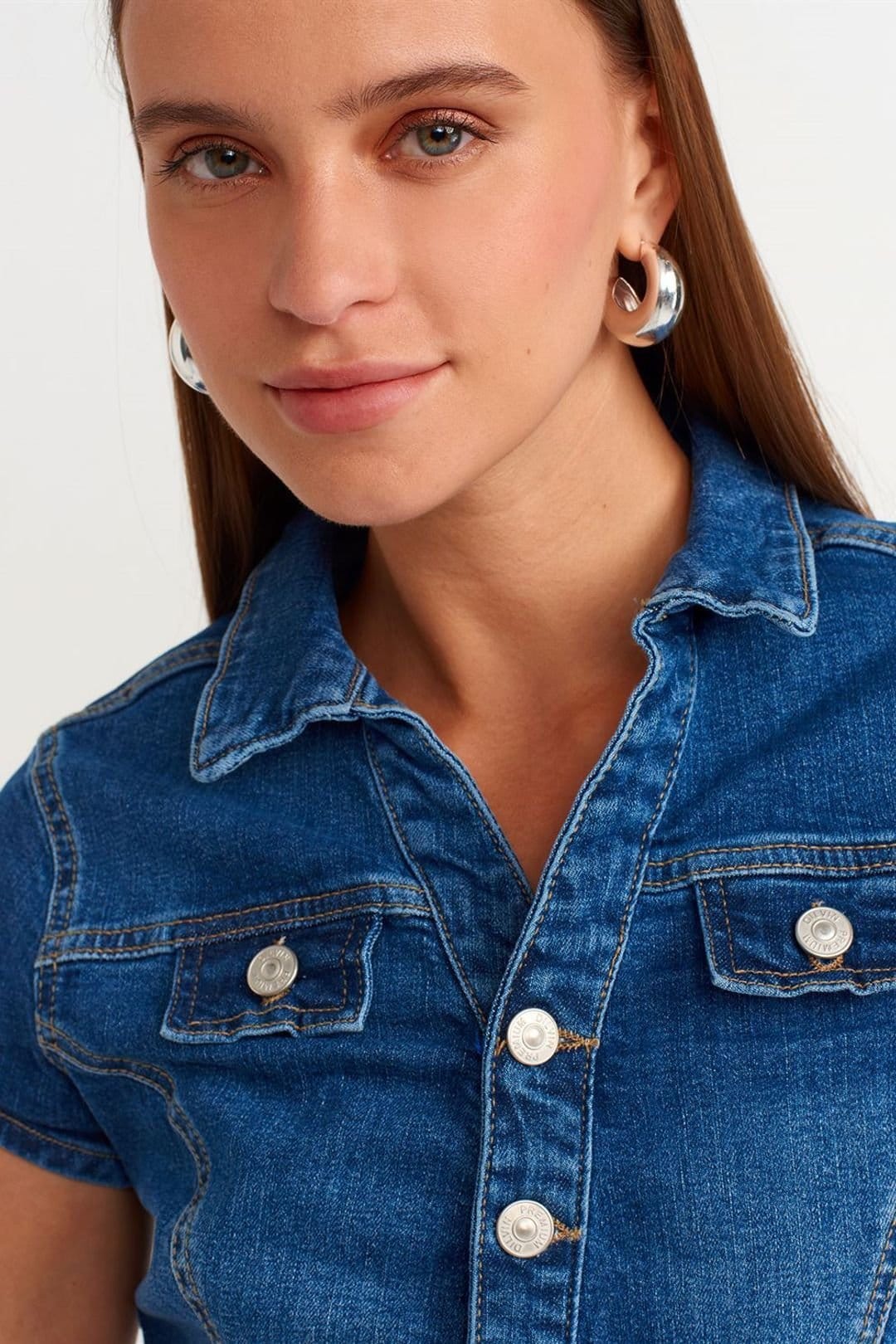 Dilvin Dilvin Women's Belted Denim Mini Dress in Mid Blue - 4