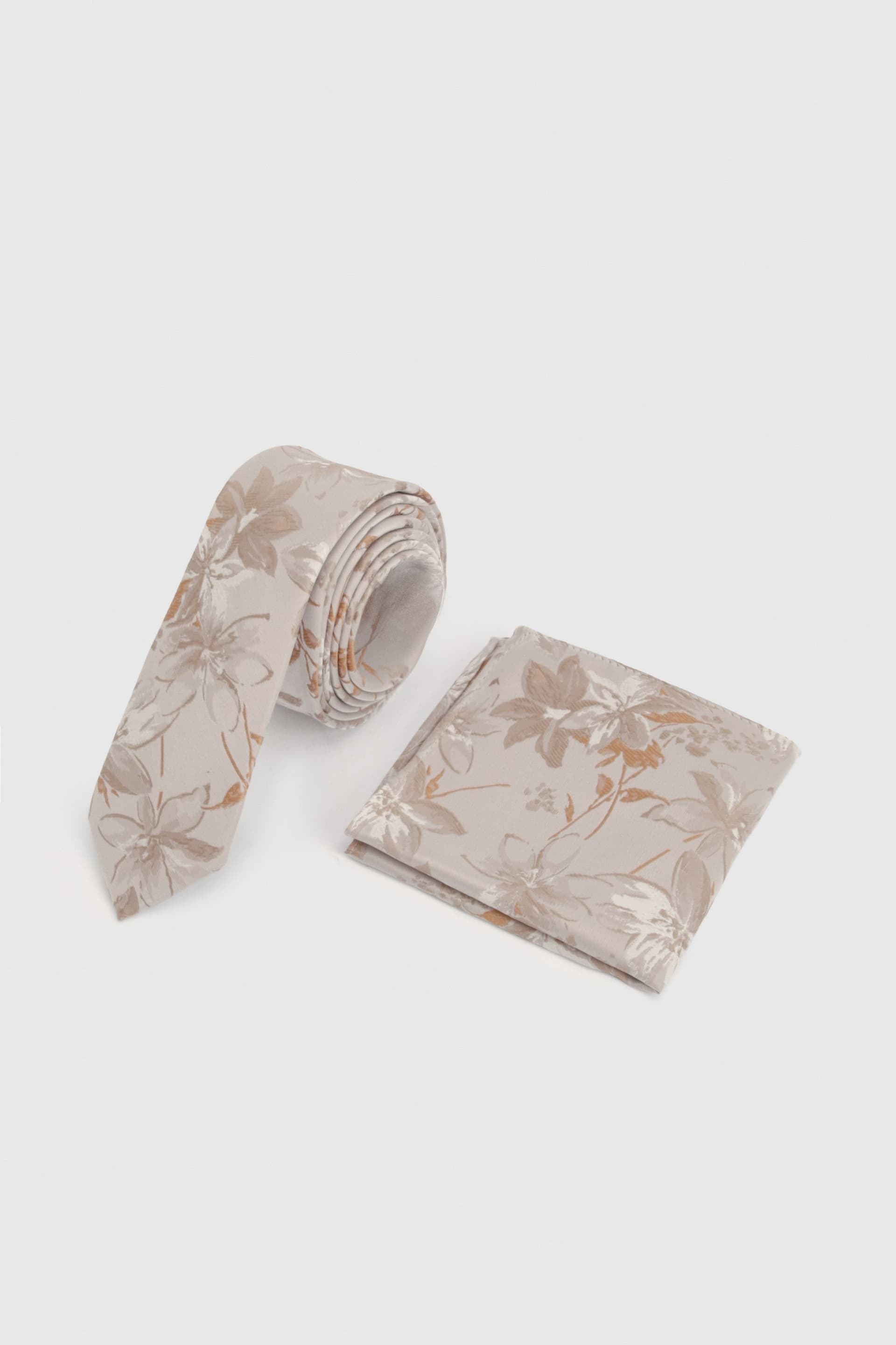 Burton Burton Men's Champagne Floral Tie & Pocket Square