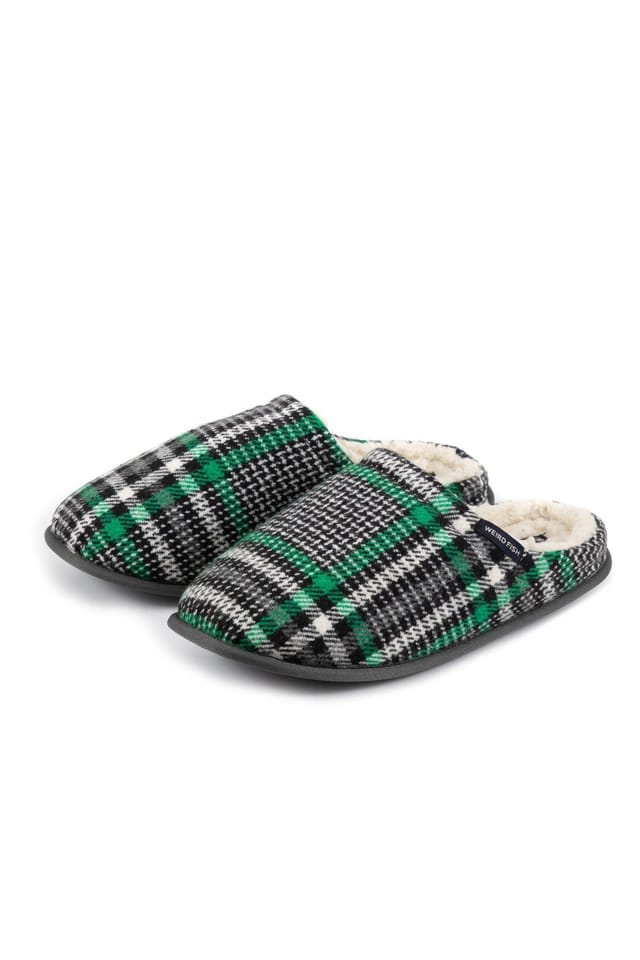 Weird Fish Weird Fish Men's Jensen Check Borg Lined Slippers in Grey - 2