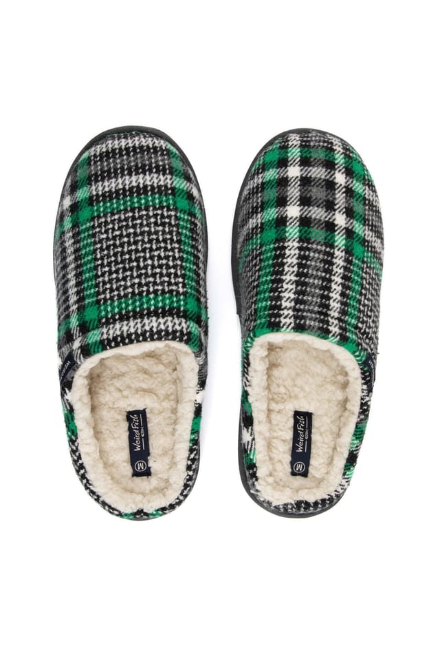 Weird Fish Weird Fish Men's Jensen Check Borg Lined Slippers in Grey - 3