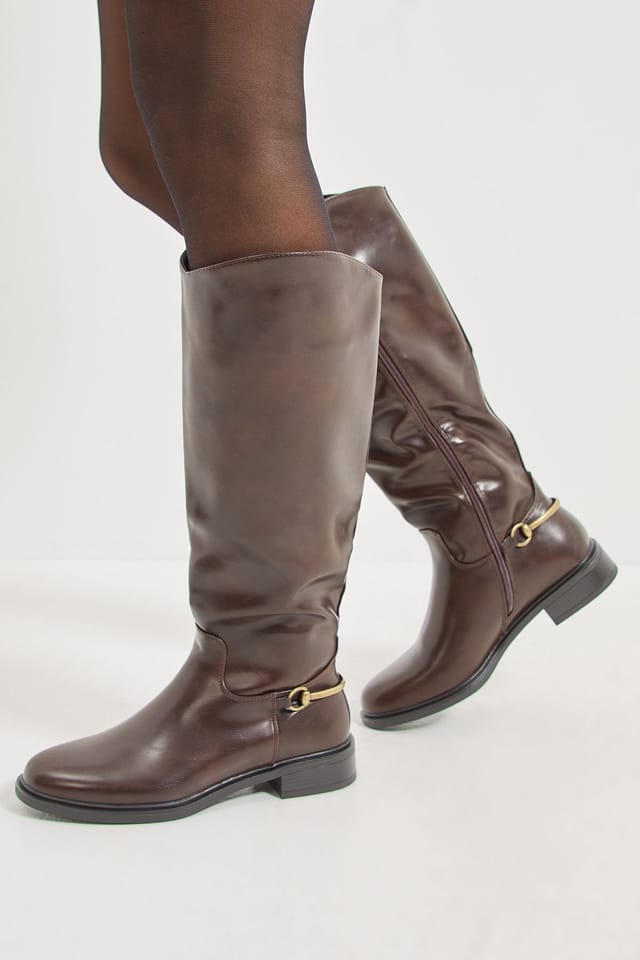 Wallis Wallis Women's Emma Faux Leather Stirrup Detail Knee High Riding Boots in Chocolate - 3