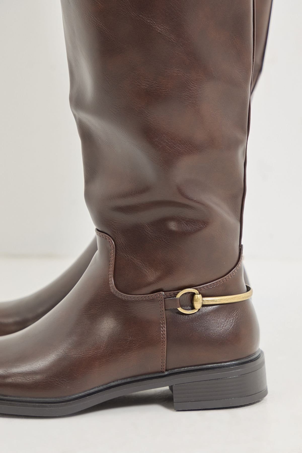 Wallis Wallis Women's Emma Faux Leather Stirrup Detail Knee High Riding Boots in Chocolate - 4