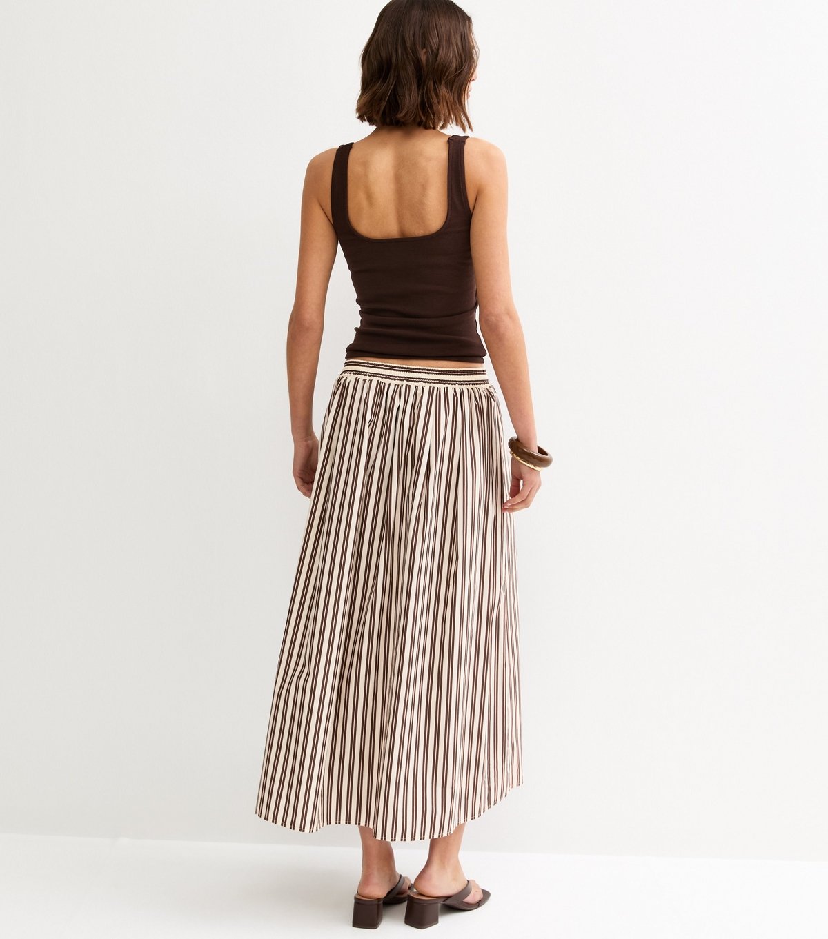 New Look Women's Brown Cotton Poplin Striped Midi Skirt New Look - 4