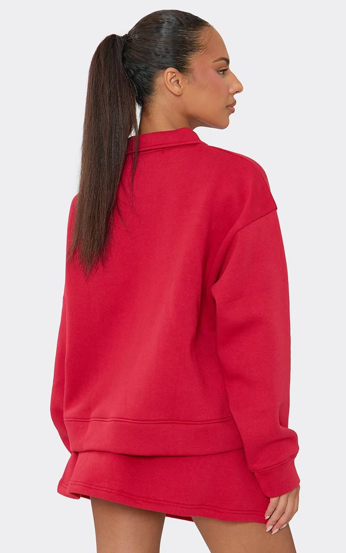 EGO Long Sleeve Graphic Detail Zip Up Front Collared Sweatshirt In Red, Women's Size UK 6