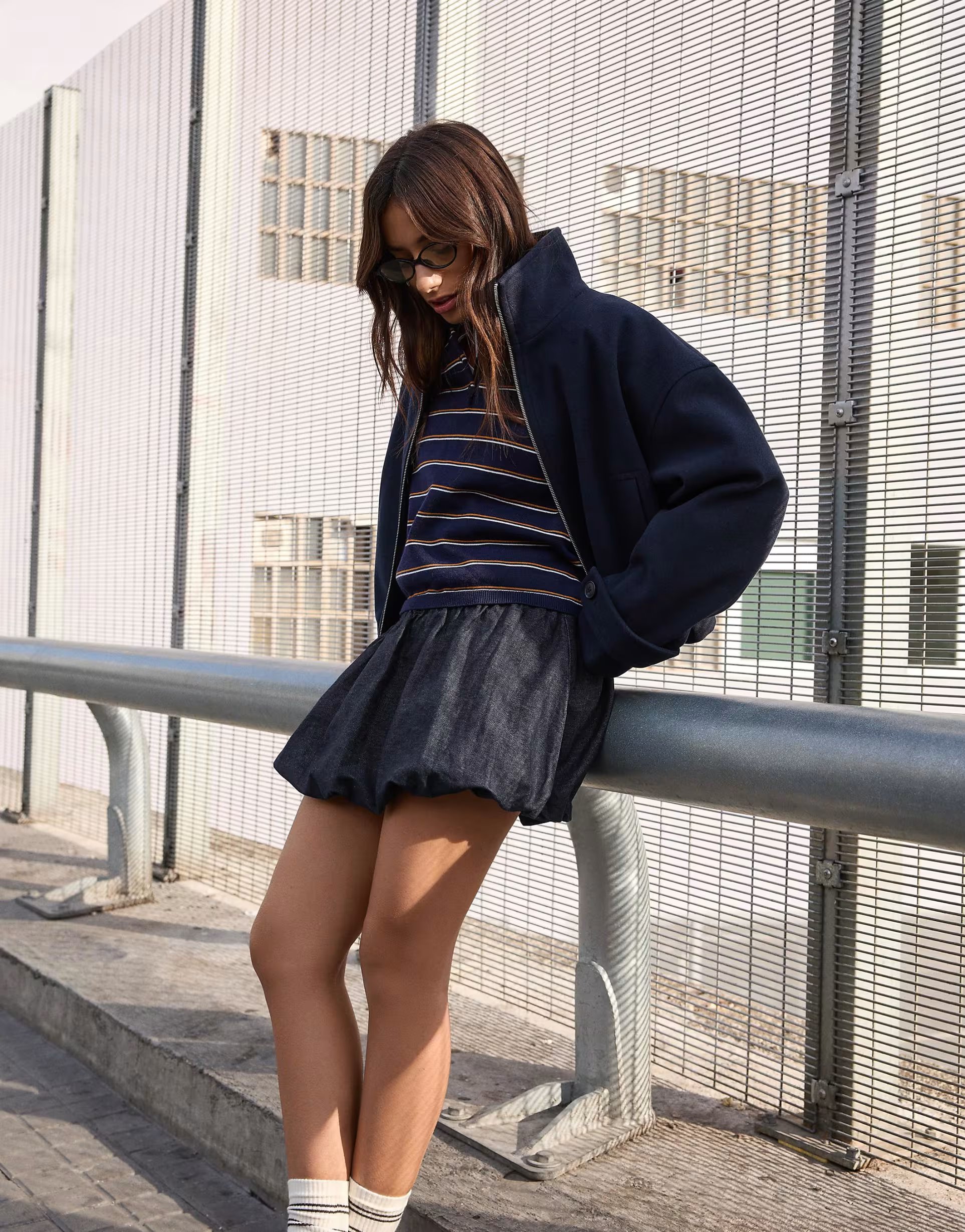 ASOS Bershka Balloon mini denim skirt in blue - 1