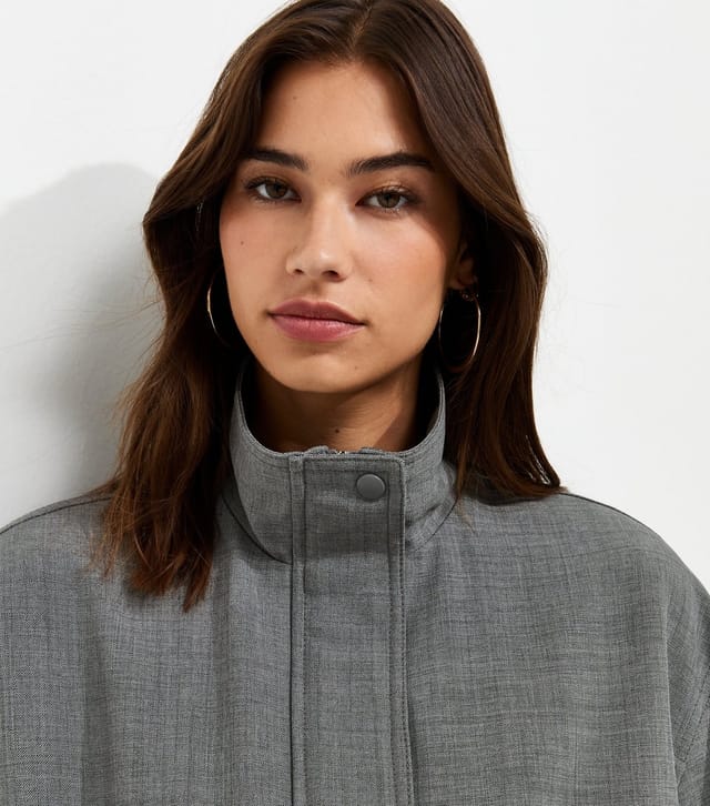 New Look Women's Grey High Neck Bubble Hem Jacket New Look - 2