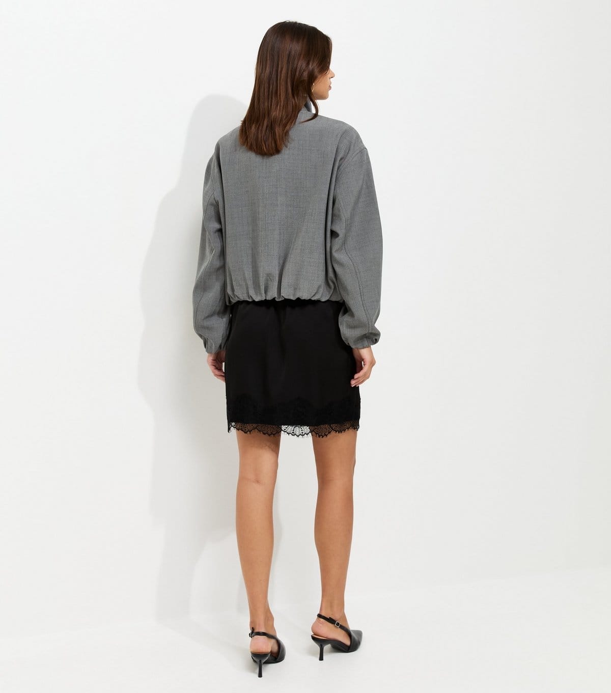 New Look Women's Grey High Neck Bubble Hem Jacket New Look - 4