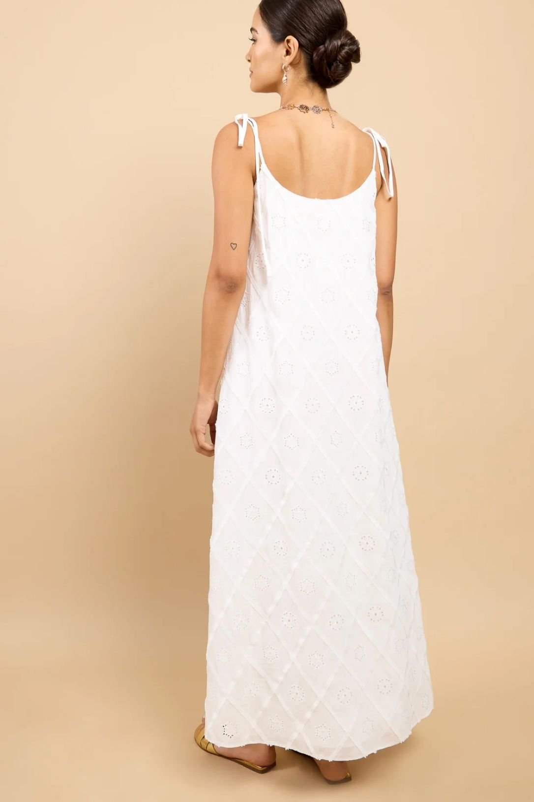 Little Mistress Little Mistress Women's White Embroidered Tie Strap Maxi Dress - 2