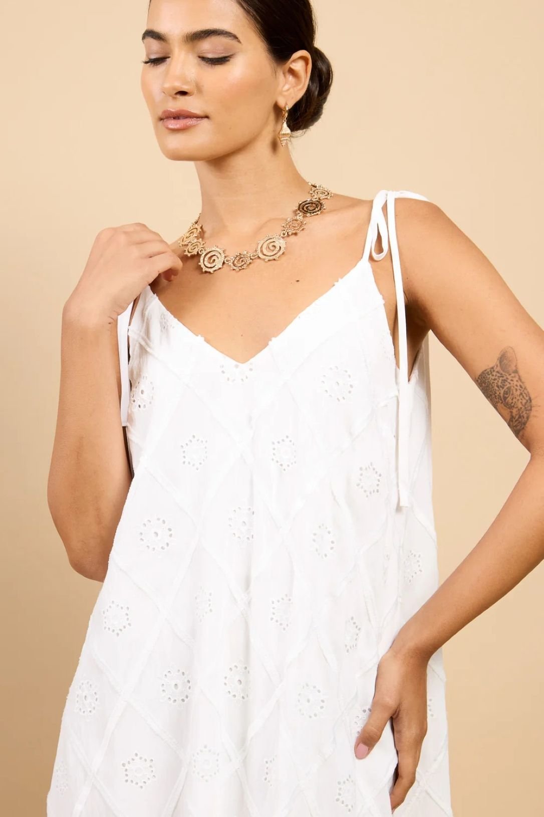 Little Mistress Little Mistress Women's White Embroidered Tie Strap Maxi Dress - 3