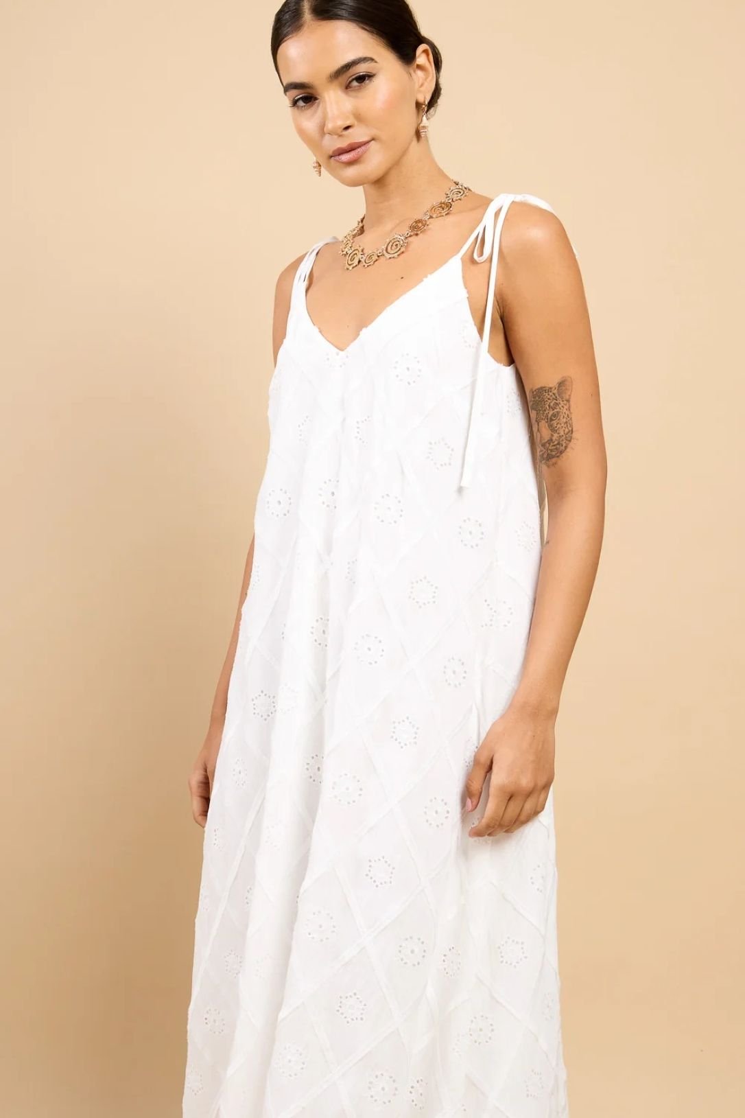 Little Mistress Little Mistress Women's White Embroidered Tie Strap Maxi Dress - 4