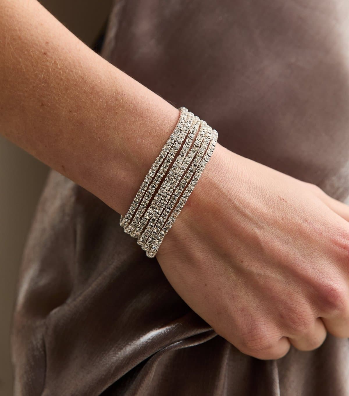 New Look Pack of 6 Silver Tone Gem Embellished Stretchy Bracelets New Look