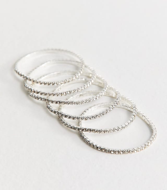 New Look Pack of 6 Silver Tone Gem Embellished Stretchy Bracelets New Look - 3