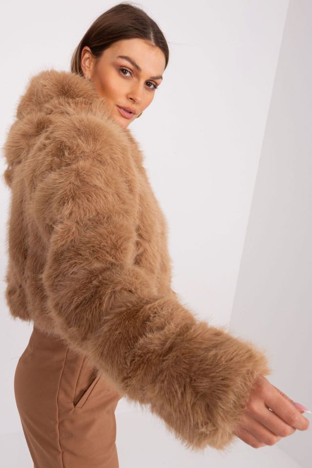 Love Lace Love Lace Women's Short Hooded Faux Fur Lightweight Jacket in Brown - 2