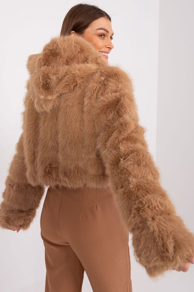 Love Lace Love Lace Women's Short Hooded Faux Fur Lightweight Jacket in Brown - 3