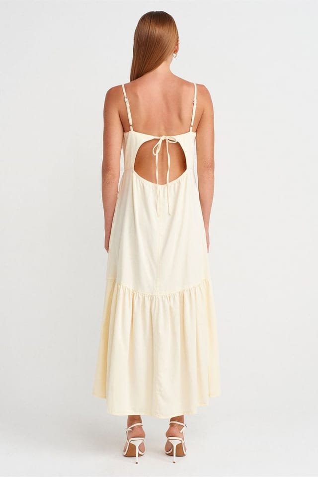 Dilvin Dilvin Women's Sleeveless A-line Maxi Dress With Tie Front in Cream - 2