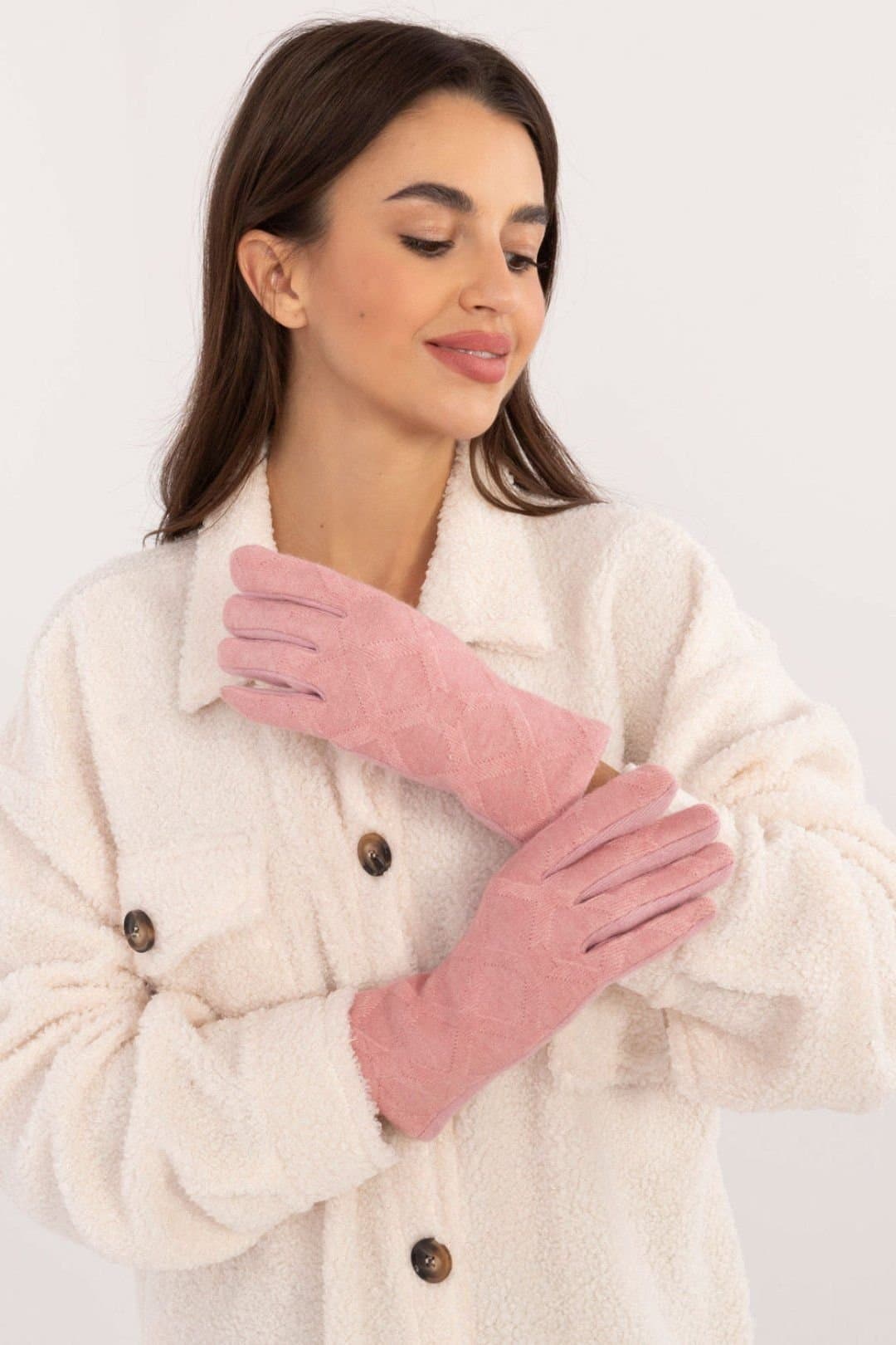 Love Lace Love Lace Women's Insulated Geometric Pattern Touchscreen Gloves with Flower Embroidery in Pink
