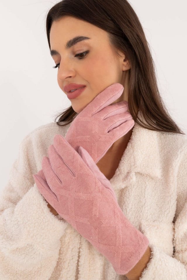 Love Lace Love Lace Women's Insulated Geometric Pattern Touchscreen Gloves with Flower Embroidery in Pink - 3
