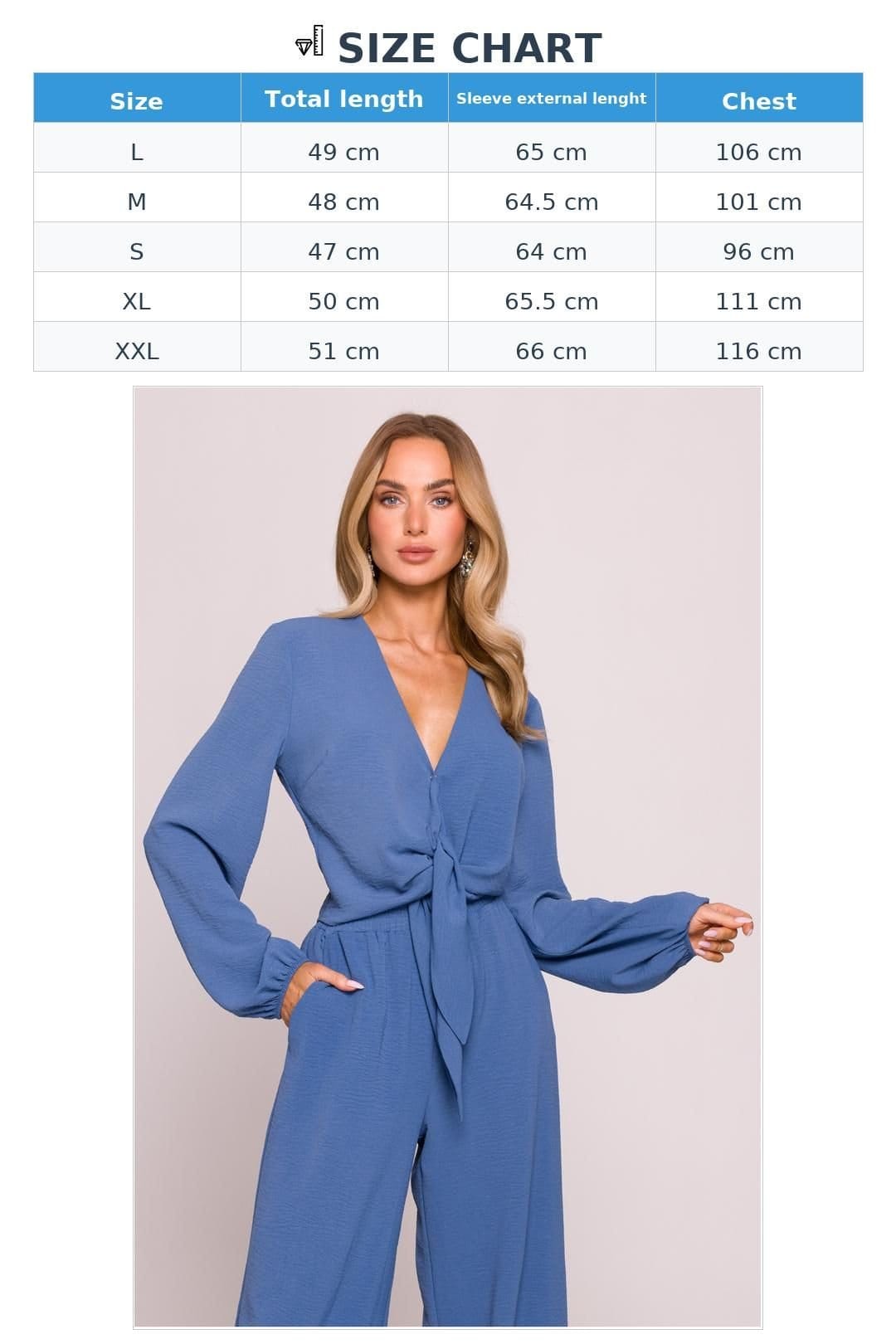 Love Lace Love Lace Women's Crepe Crop Blouse with Deep V Tie Front in Blue - 4