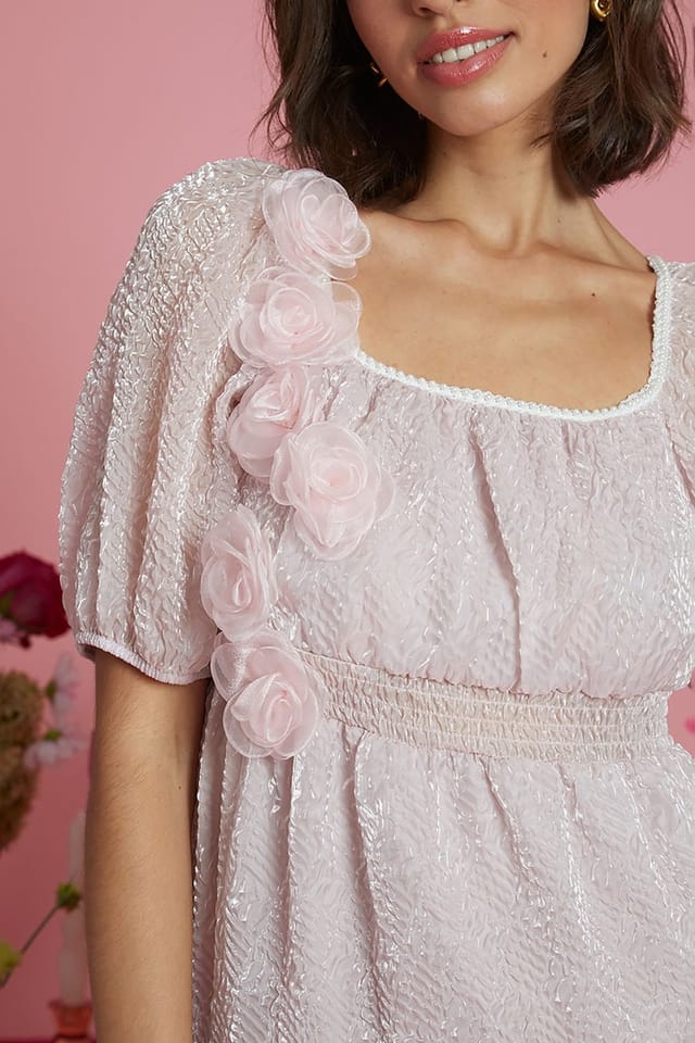 Neon Rose Neon Rose Women's Corsage Detail Tiered Silhouette Midaxi Dress in Baby Pink - 3