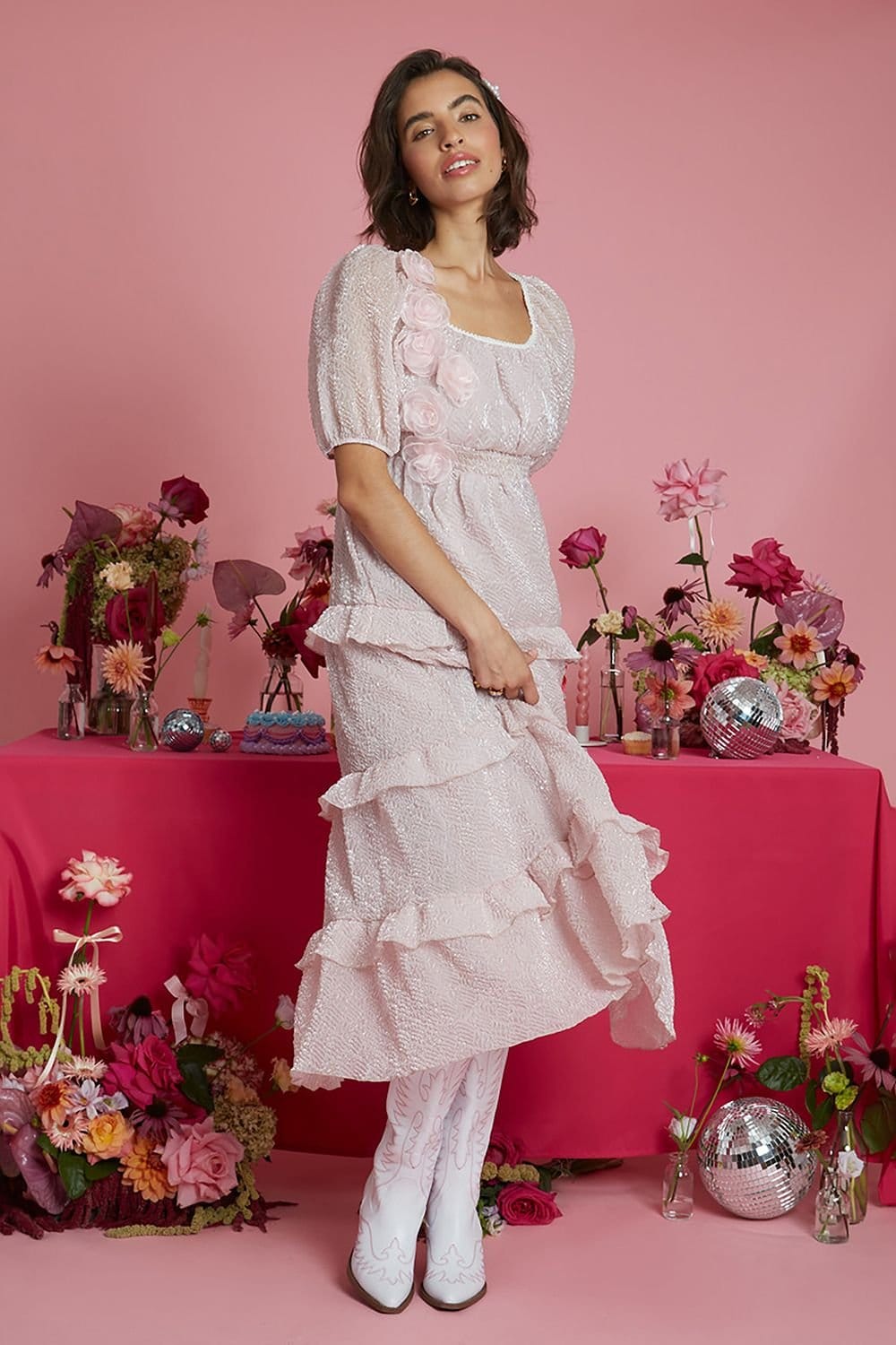 Neon Rose Neon Rose Women's Corsage Detail Tiered Silhouette Midaxi Dress in Baby Pink - 4