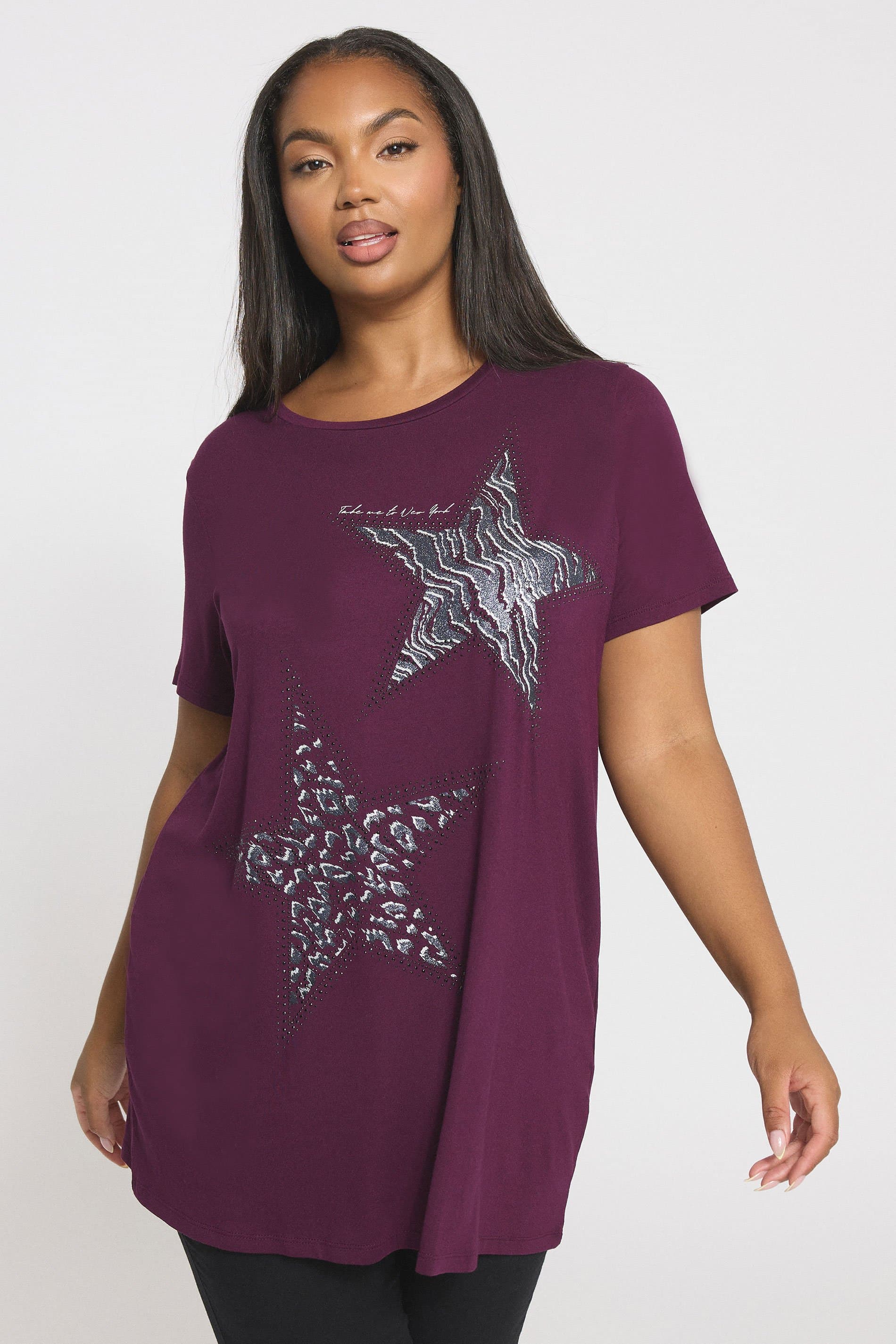 Yours Plus Size Purple Star Print Tshirt