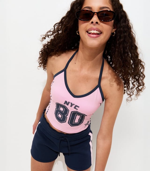 New Look Girls' Light Pink Cotton Rich NYC 80 Halter Neck Top New Look - 3