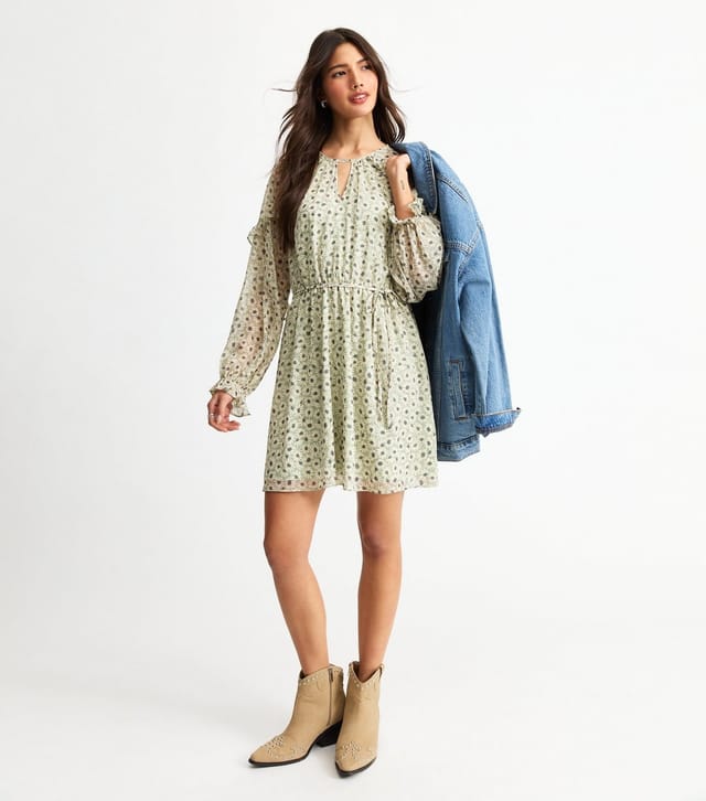 New Look Women's Green Floral Print Chiffon Mini Dress New Look - 2