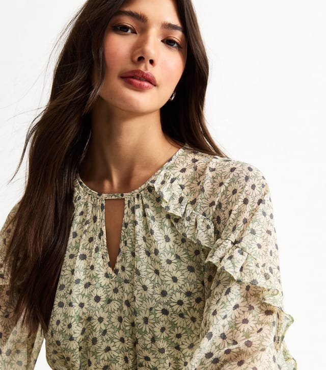 New Look Women's Green Floral Print Chiffon Mini Dress New Look - 3