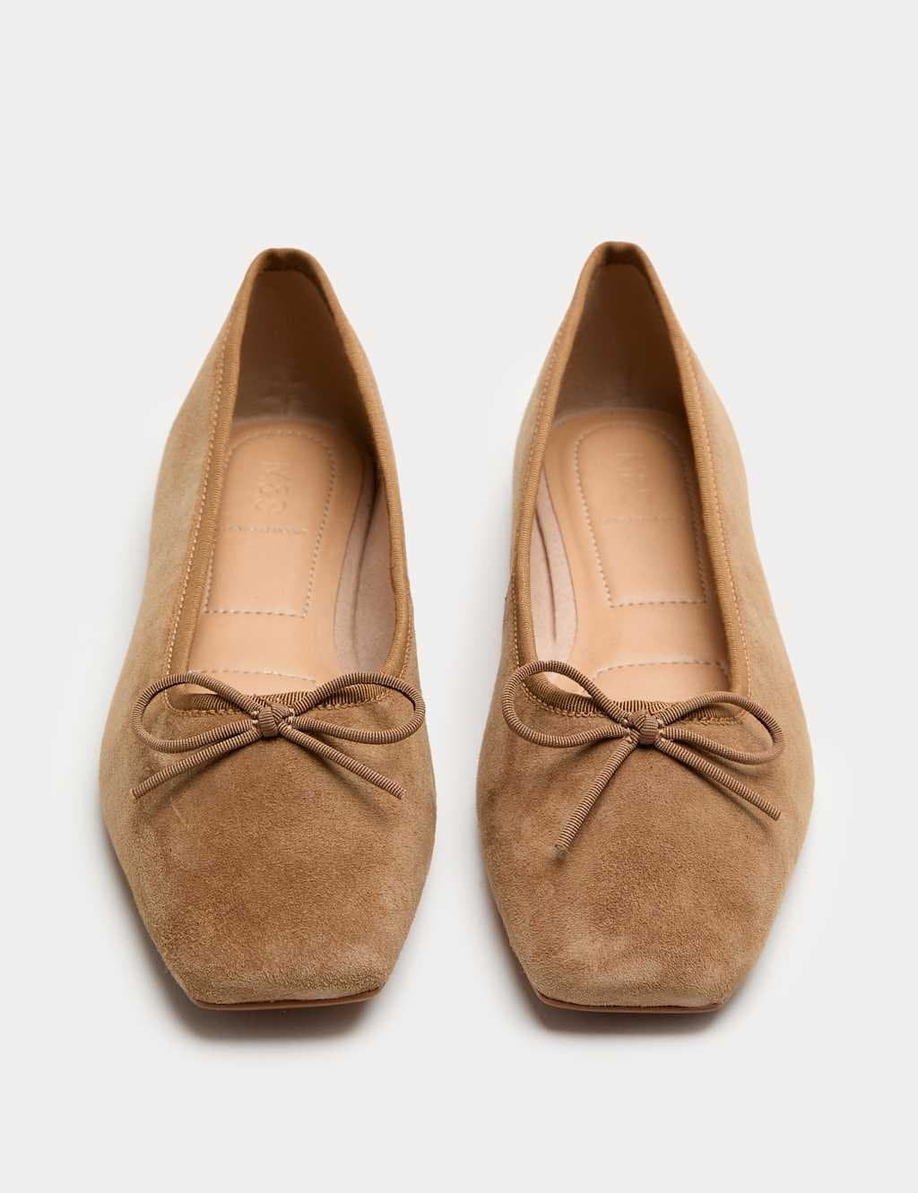Marks & Spencer M&S Suede Flat Square Toe Ballet Pumps Camel