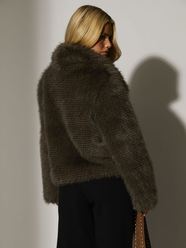 South Beach South Beach Women's Tipped Faux Fur Collar Short Jacket in Grey - 3
