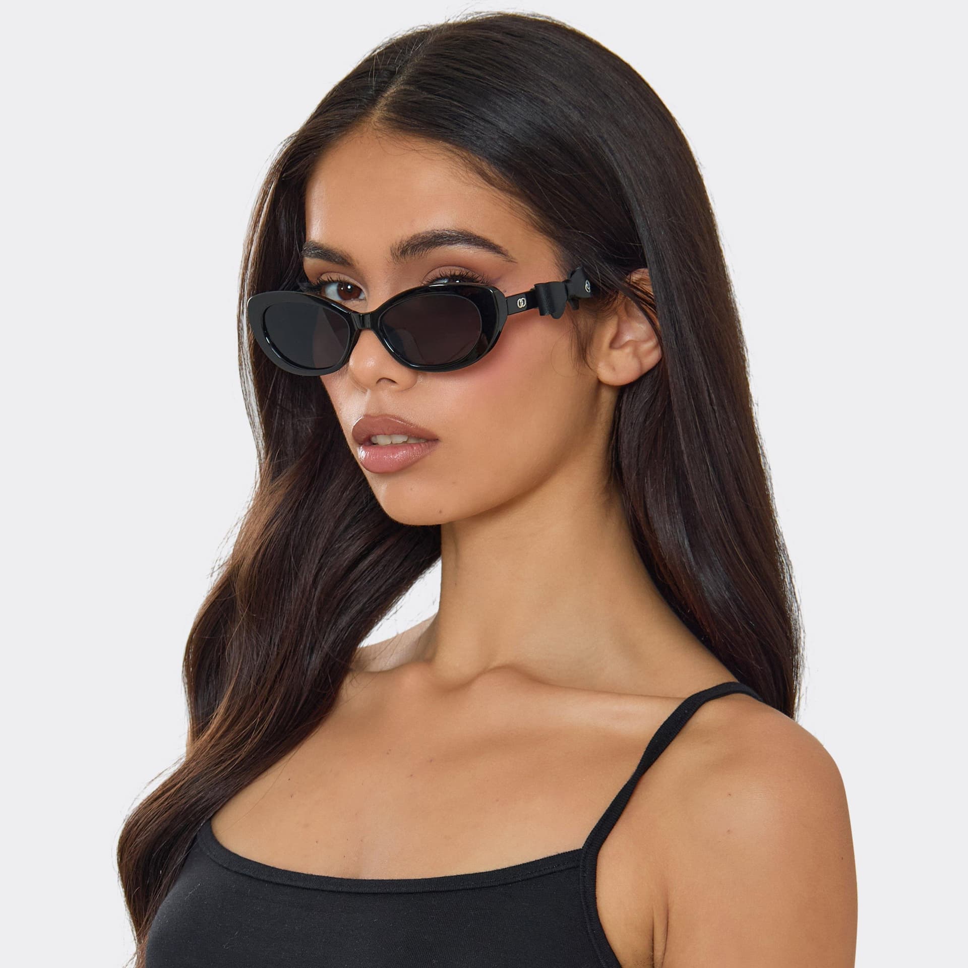 EGO Cateye Shaped Side Bow Detail Sunglasses In Black, Women's Size UK 0