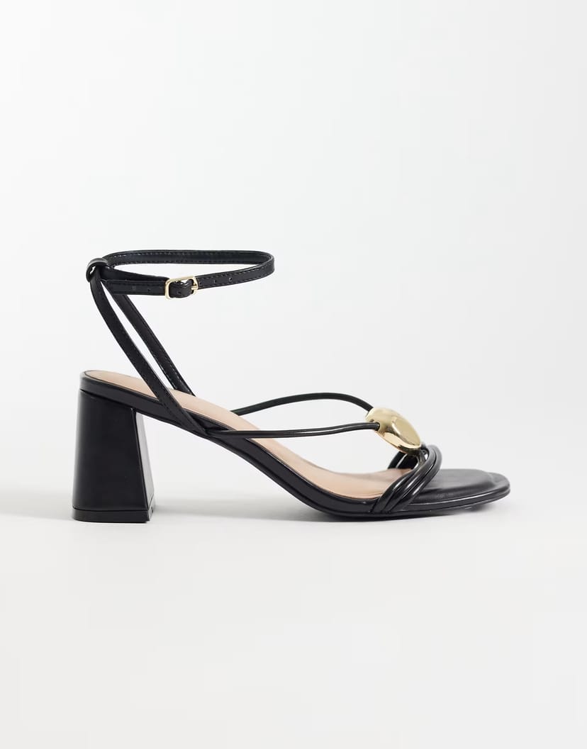 ASOS New Look faux leather multistrap block heeled sandal in black - 1