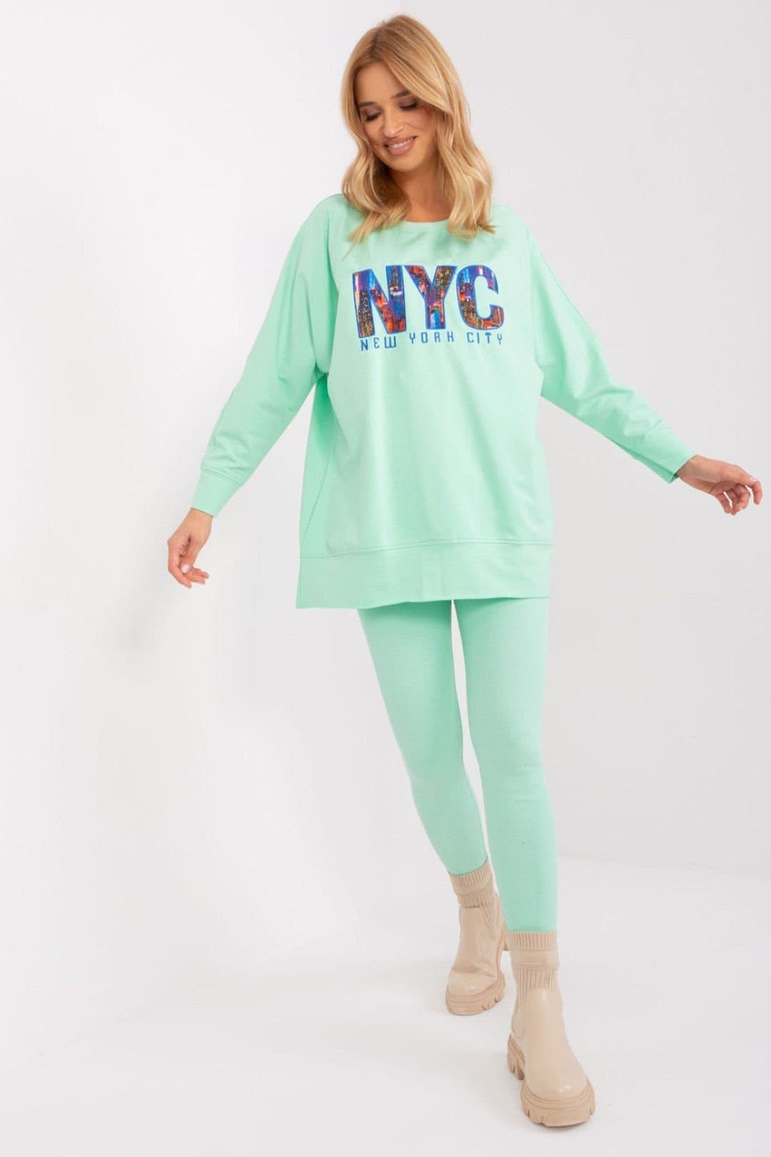 Love Lace Love Lace Women's Cotton Blend Sweatshirt & High Waist Legging Set in Green