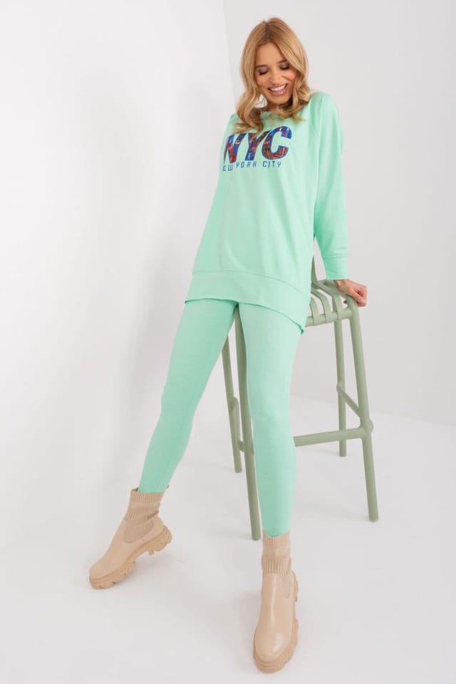 Love Lace Love Lace Women's Cotton Blend Sweatshirt & High Waist Legging Set in Green - 2