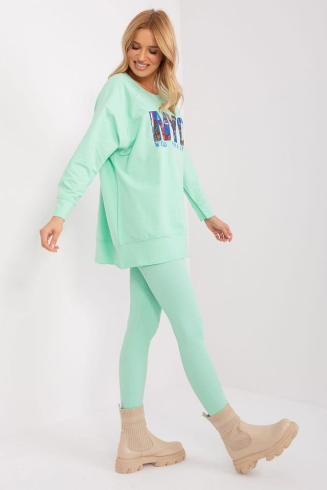 Love Lace Love Lace Women's Cotton Blend Sweatshirt & High Waist Legging Set in Green - 3