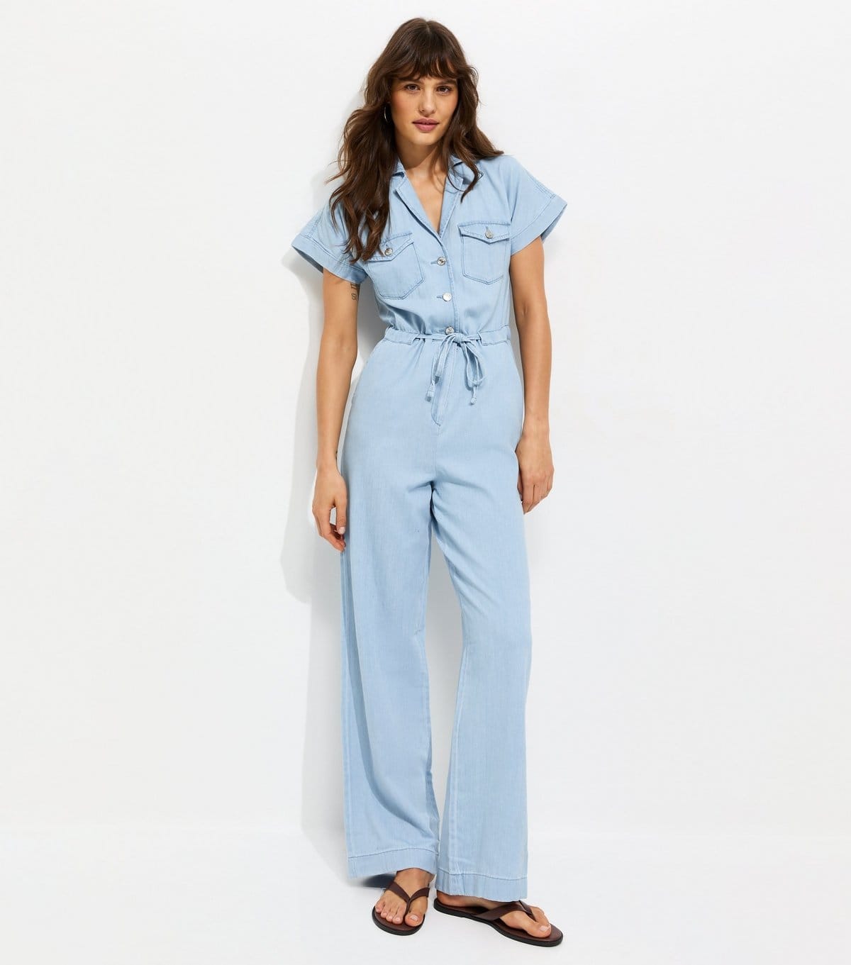 New Look Light Blue Denim Wide Leg Jumpsuit for Tall Women