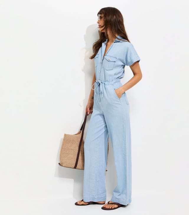 New Look Women's Tall Light Blue Cotton Wide Leg Denim Jumpsuit New Look - 2