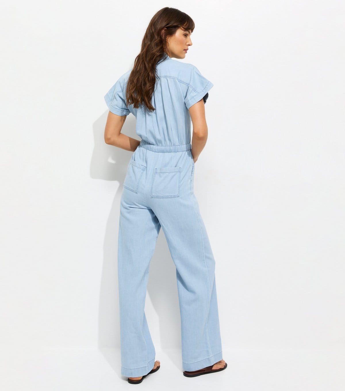 New Look Women's Tall Light Blue Cotton Wide Leg Denim Jumpsuit New Look - 4