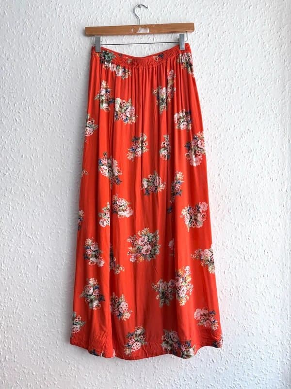 Anthropologie Women's Anthropologie Orange Floral Maxi Skirt - size 6uk
