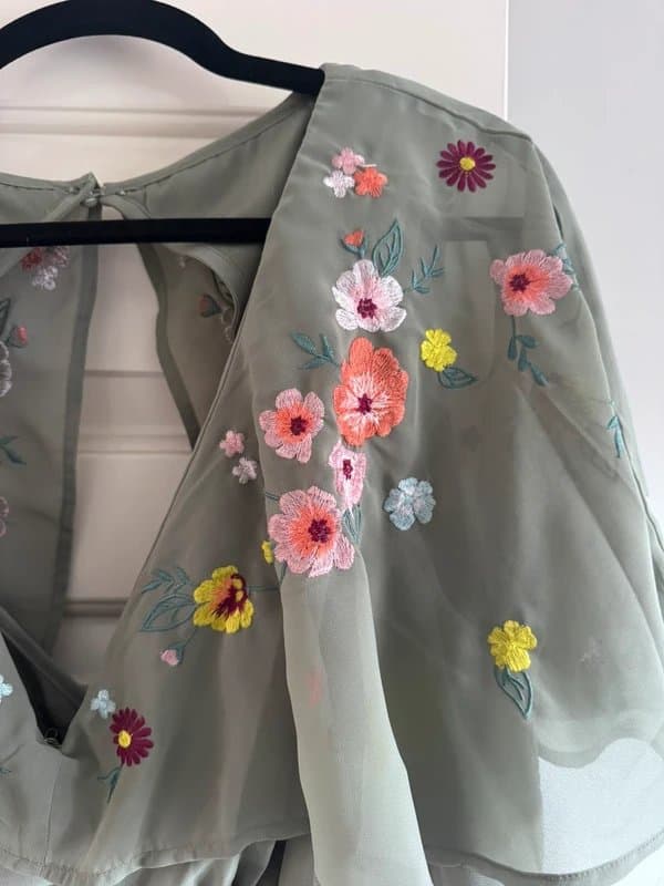 ASOS Design ASOS Design Khaki Embroidered Midi Dress UK 20 Wedding Guest Pleated